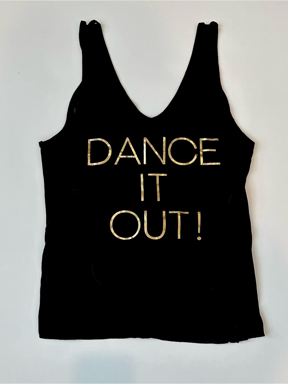 Danz N Motion by Danshuz Black Gold Metallic Graphic Dance It Out Tank Top S
